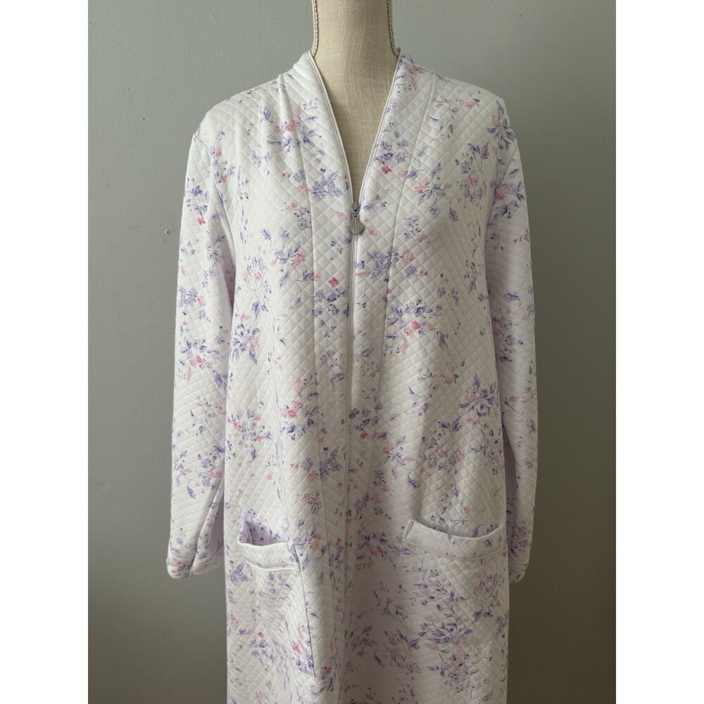 Eileen West Quilted Waltz Zip Robe Floral Print Cotton Pockets Size L/XL